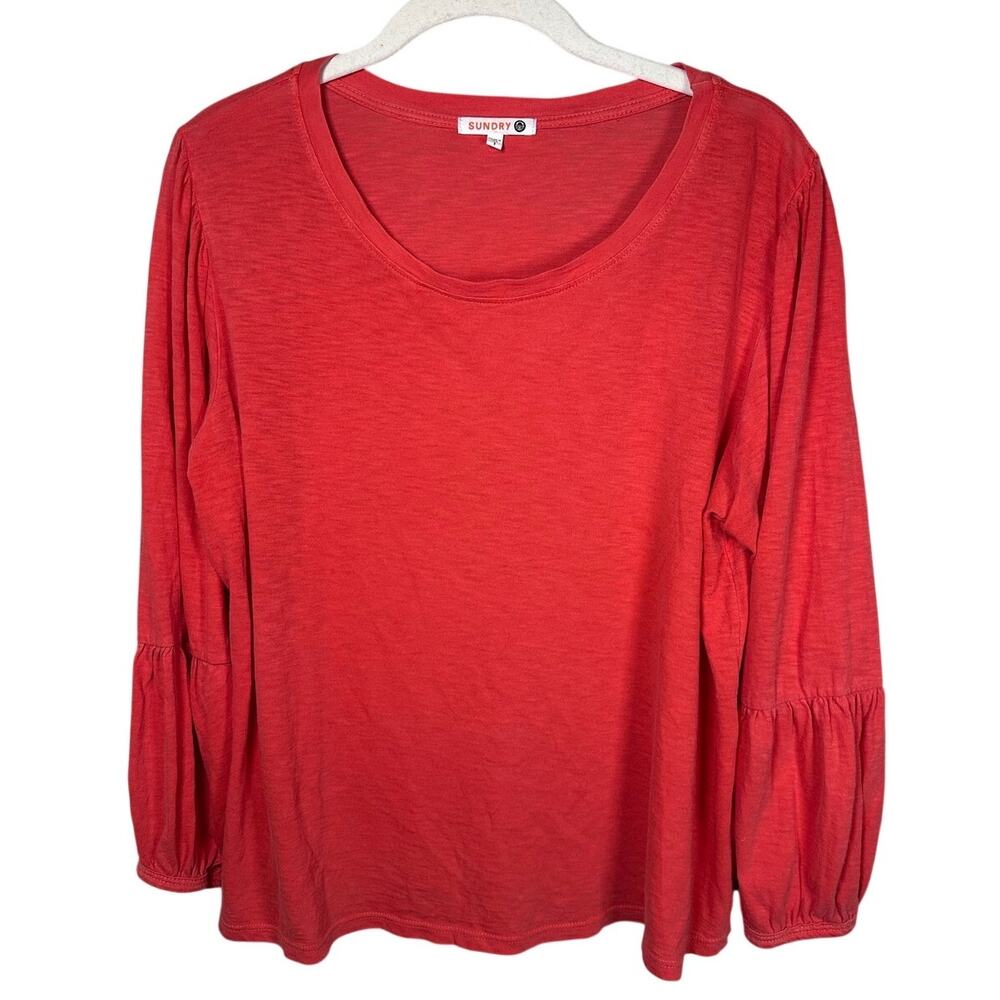 Sundry Prima Reed Cotton Scoop Neck Balloon Sleeve Womens Small